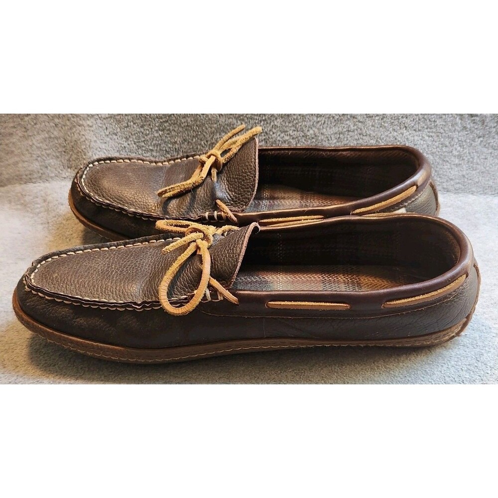 LL Bean Men Size 12 212164 Leather Flannel Lined Moccasin Slippers Brown - Picture 6 of 9